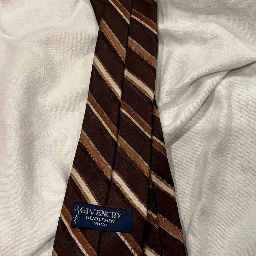 Givenchy Brown and Tan Diagonal Striped Tie Elegant Accessory